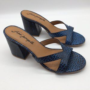 Free People Charlie Croc V Heels Leather Blue
